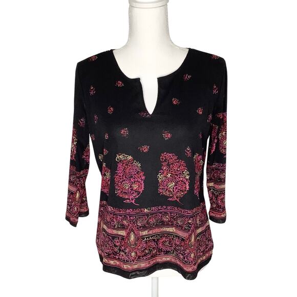 Emma James Tops - Emma James Black Pink Print Lined Mesh Fabric Blouse Top Medium